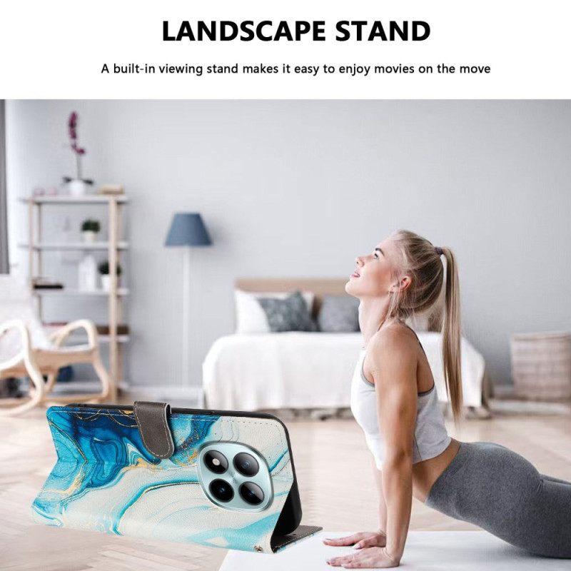 Leren Hoesje Xiaomi Redmi Note 15 Pro Plus 5g Blauw Marmer Bescherming Hoesje