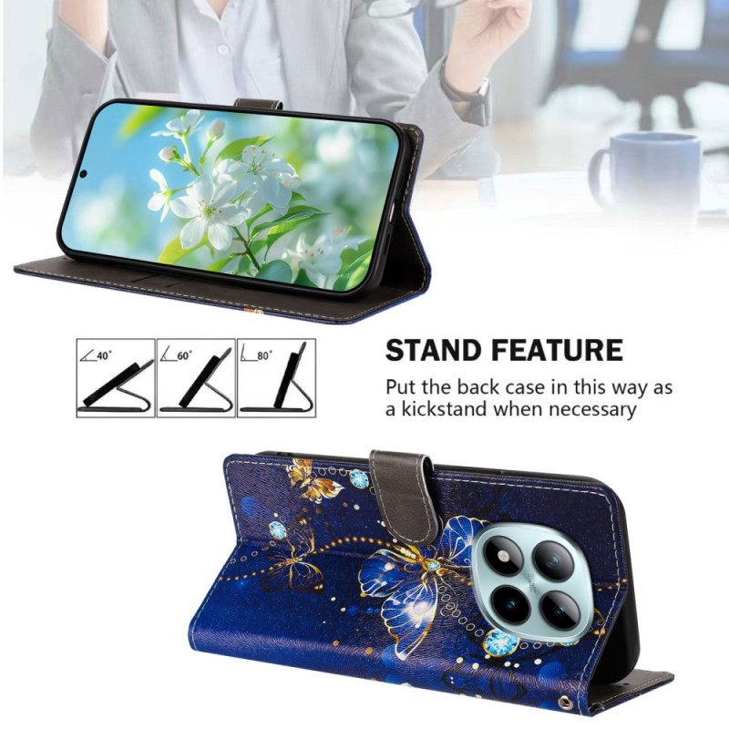 Leren Hoesje Xiaomi Redmi Note 15 Pro Plus 5g Kostbare Vlinders Bescherming Hoesje