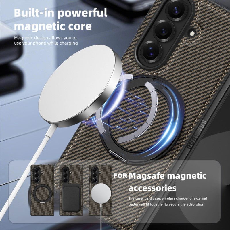 Case Hoesje Samsung Galaxy Z Fold 7 Telefoonhoesje Magnetisch Getextureerd Koolstofvezel