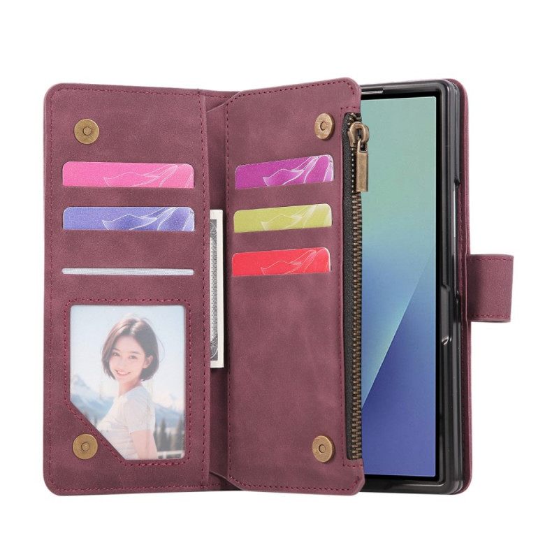 Folio-hoesje Samsung Galaxy Z Fold 7 Portemonnee Met Suède-look En Schouderband