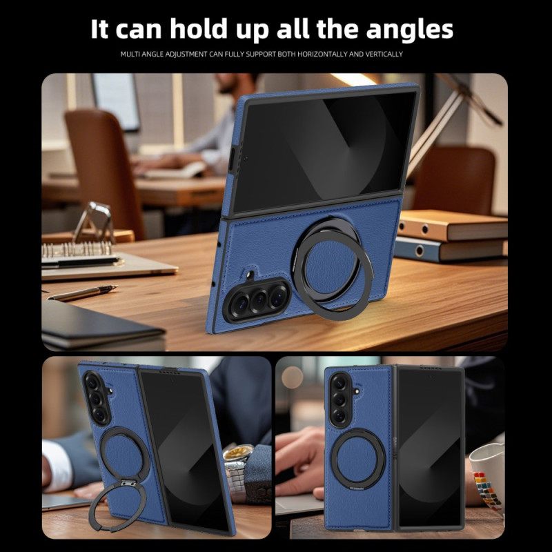 Hoesje Samsung Galaxy Z Fold 7 Magsafe-compatibel Lederlook Met Draaibare Ringhouder Bescherming Hoesje