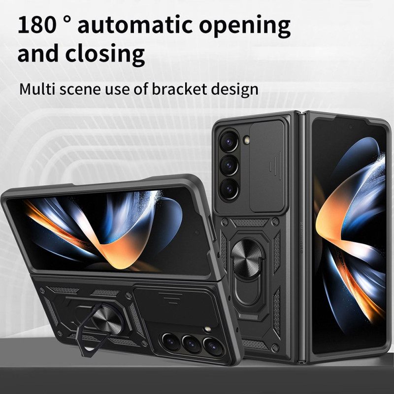 Hoesje Samsung Galaxy Z Fold 7 Ringhouder En Schuifbare Cameracover Bescherming Hoesje