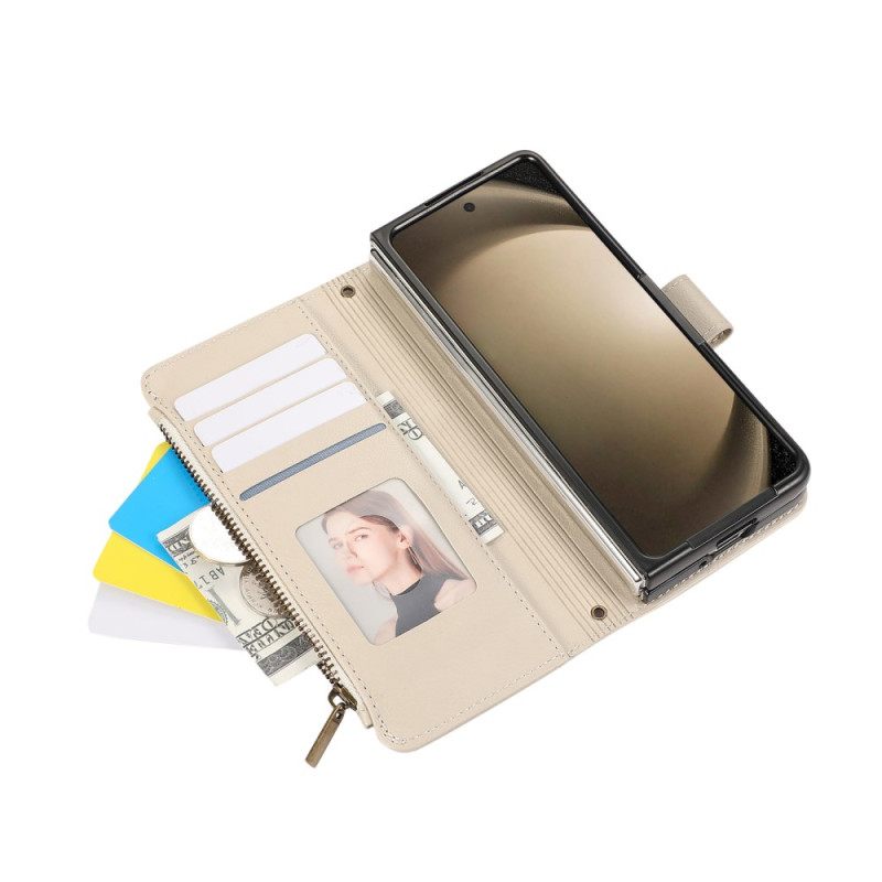 Leren Hoesje Samsung Galaxy Z Fold 7 Portemonnee Met Riempje