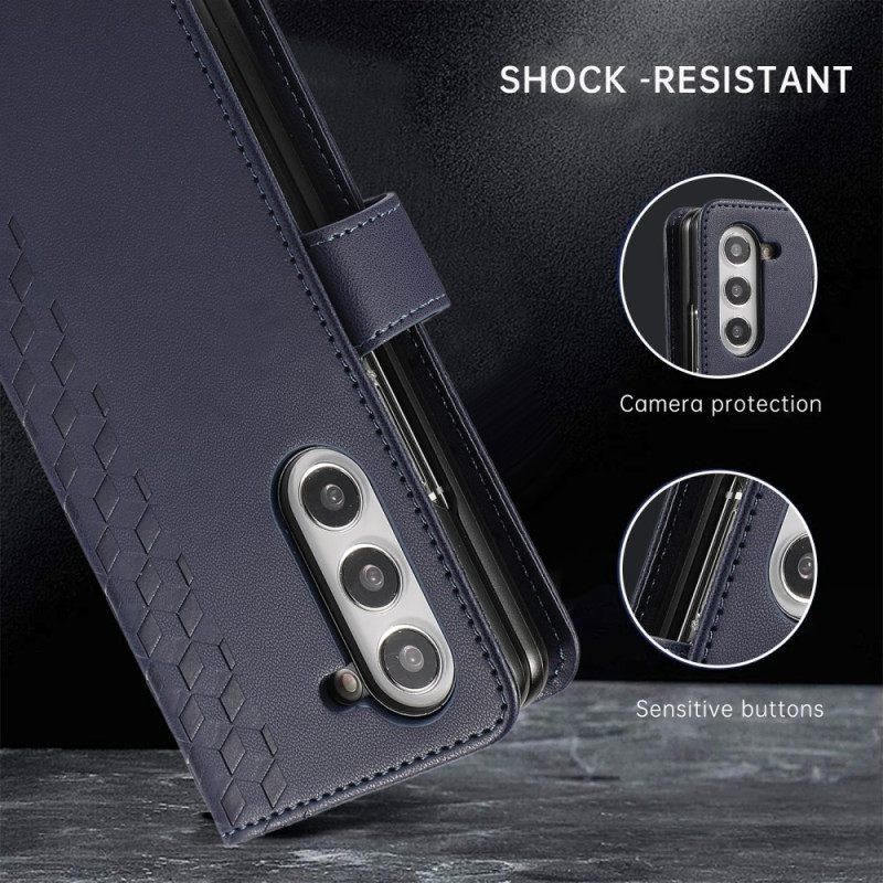 Leren Hoesje Samsung Galaxy Z Fold 7 Reliëfpatroon Met Riempje