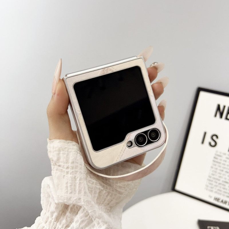 Case Hoesje Samsung Galaxy Z Flip 7 Fe Telefoonhoesje Diamantpatroon Met Bandje