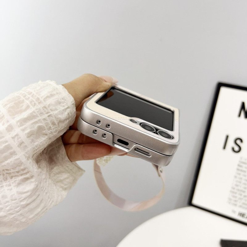 Case Hoesje Samsung Galaxy Z Flip 7 Fe Telefoonhoesje Diamantpatroon Met Bandje