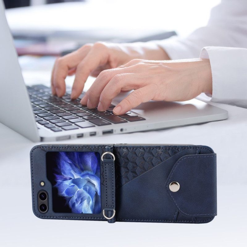 Cover Hoesje Samsung Galaxy Z Flip 7 Fe Telefoonhoesje Kunstleren Rand Met Schouderband