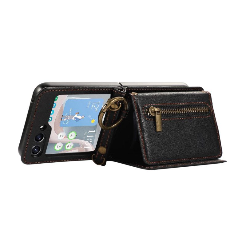 Cover Hoesje Samsung Galaxy Z Flip 7 Fe Telefoonhoesje Portemonnee Met Rits En Schouderband