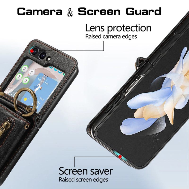 Cover Hoesje Samsung Galaxy Z Flip 7 Fe Telefoonhoesje Portemonnee Met Rits En Schouderband