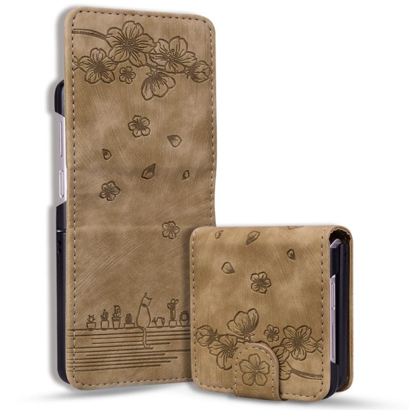 Cover Samsung Galaxy Z Flip 7 Fe Kaarthouder Met Kattenmotief Bescherming Hoesje
