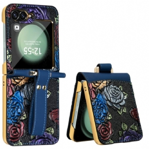 Hoesje Samsung Galaxy Z Flip 7 Fe Crossbodyriem Met Bloemendesign Bescherming Hoesje
