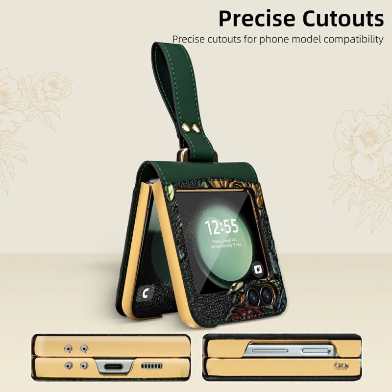 Hoesje Samsung Galaxy Z Flip 7 Fe Crossbodyriem Met Bloemendesign Bescherming Hoesje