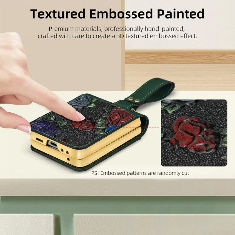 Hoesje Samsung Galaxy Z Flip 7 Fe Crossbodyriem Met Bloemendesign Bescherming Hoesje