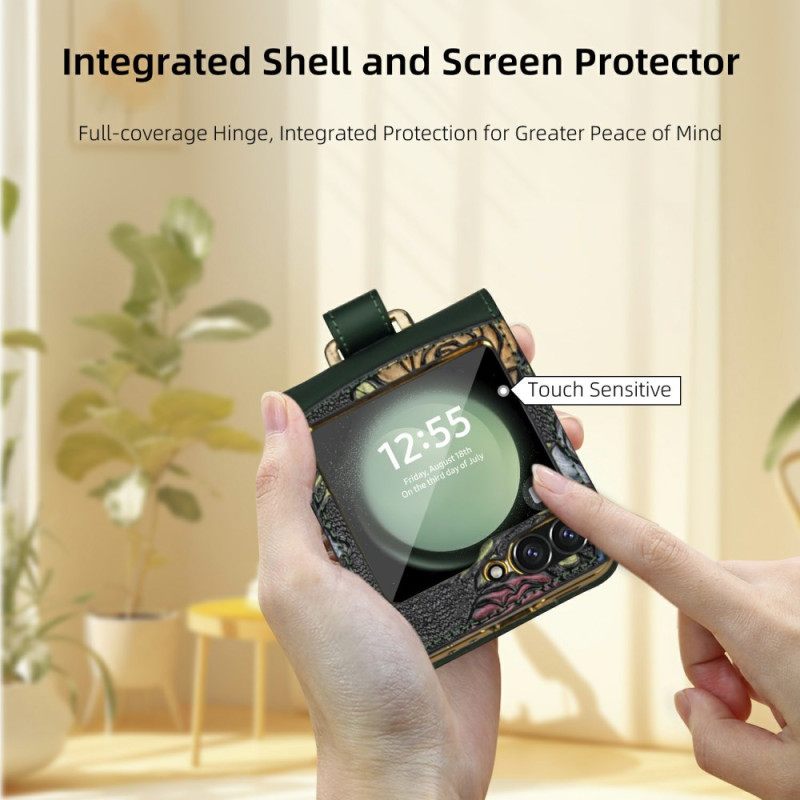 Hoesje Samsung Galaxy Z Flip 7 Fe Crossbodyriem Met Bloemendesign Bescherming Hoesje