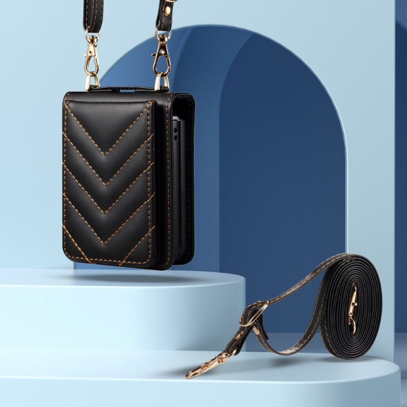 Hoesje Samsung Galaxy Z Flip 7 Fe Gewatteerde Kaarthouder En Schouderband