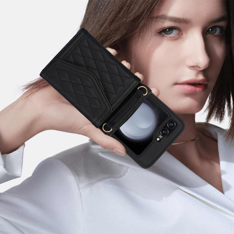 Hoesje Samsung Galaxy Z Flip 7 Fe Kaarthouder Schouderband En Draagkoord Bescherming Hoesje