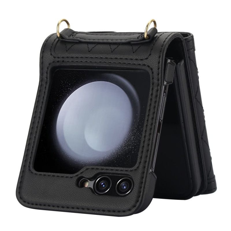 Hoesje Samsung Galaxy Z Flip 7 Fe Kaarthouder Schouderband En Draagkoord Bescherming Hoesje