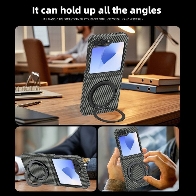 Hoesje Samsung Galaxy Z Flip 7 Fe Magnetisch Met Koolstofvezel En Standaard