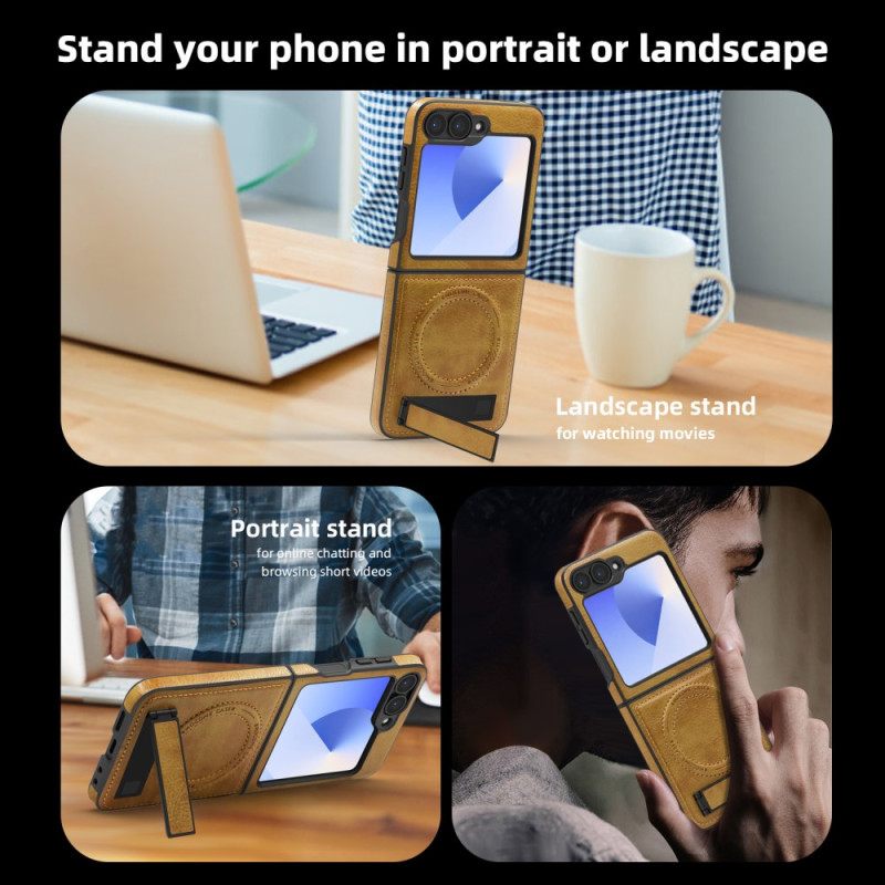 Hoesje Samsung Galaxy Z Flip 7 Fe Magsafe-compatibele Standaard Met Lederlook