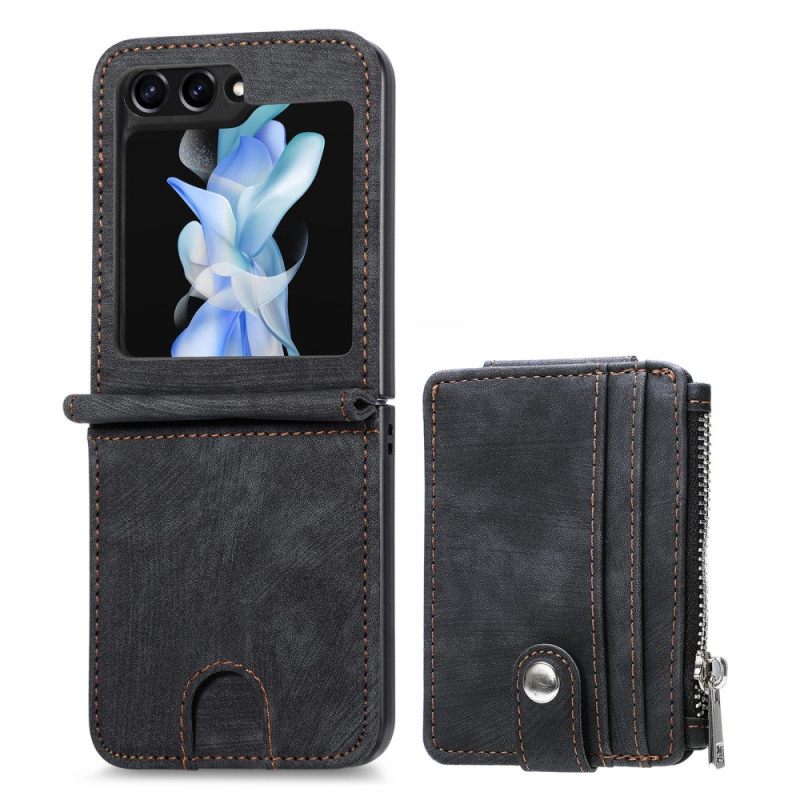 Hoesje Voor Samsung Galaxy Z Flip 7 Fe Retro Standaard En Kaarthouder Met Rits