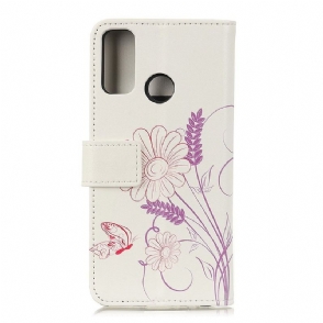 Leren Hoesje voor Honor 9X Lite Bloemen En Vlinder Illustratie