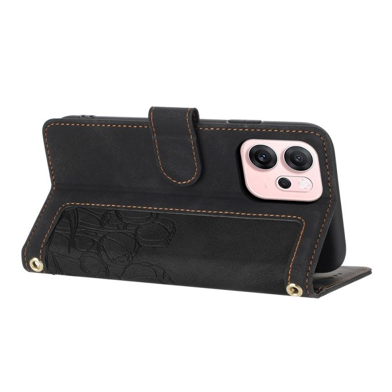 Leren Hoesje Oppo Reno 14f 5g Bloemen Suède-effect Bescherming Hoesje