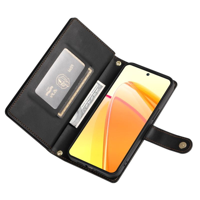 Leren Hoesje Voor Oppo Reno 14f 5g Portemonnee Met Riempje En Schouderriem