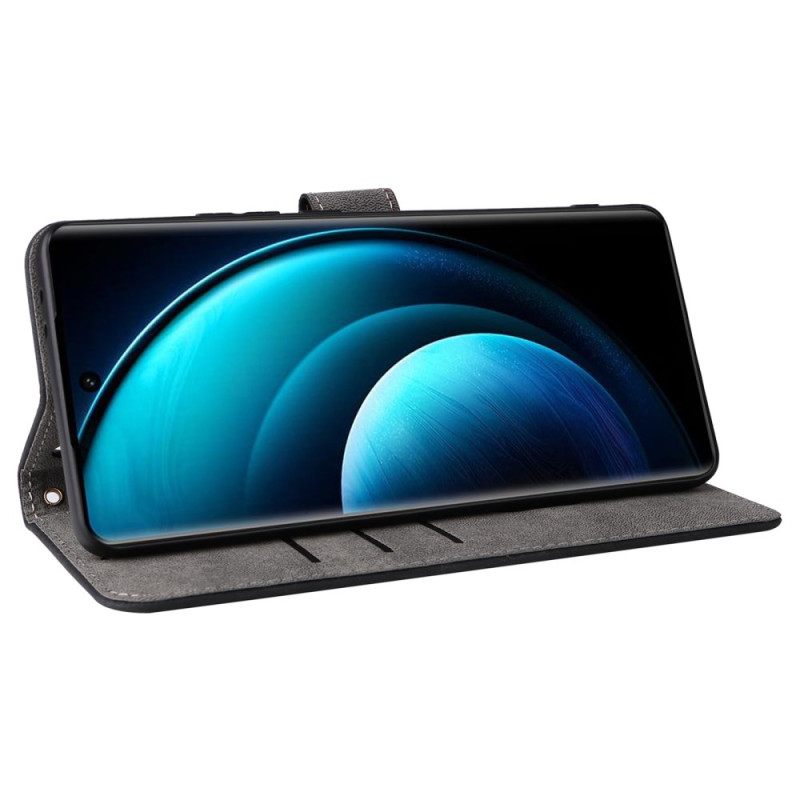 Leren Hoesje Vivo X100 Pro Bandje Met Suèdelook