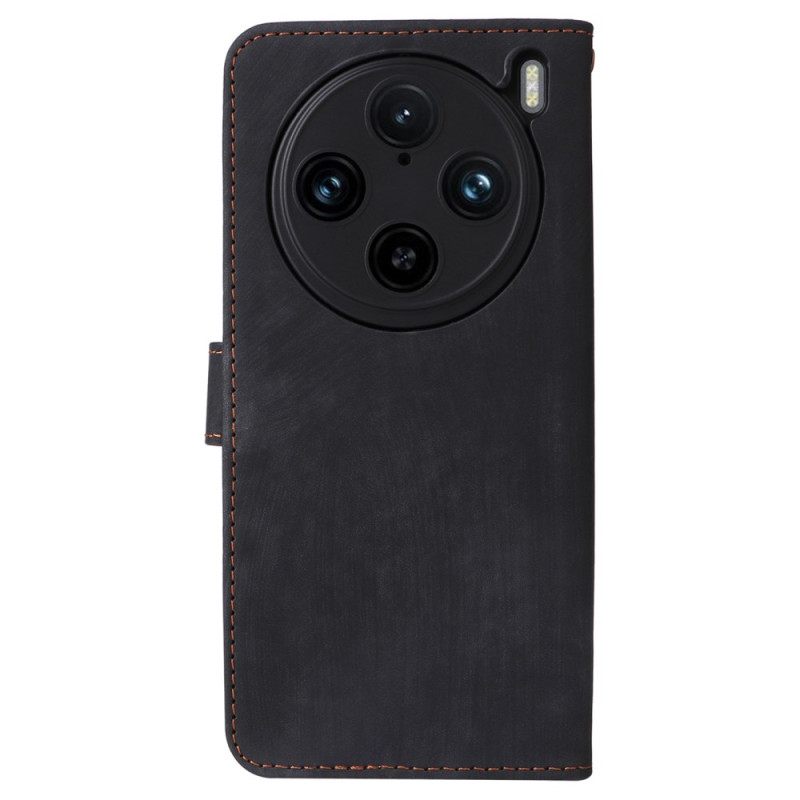 Leren Hoesje Vivo X100 Pro Bandje Met Suèdelook