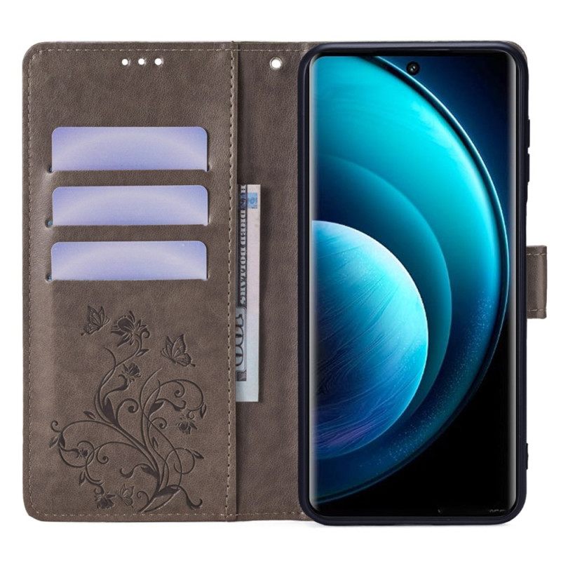 Leren Hoesje Vivo X100 Pro Bloemenband Bescherming Hoesje