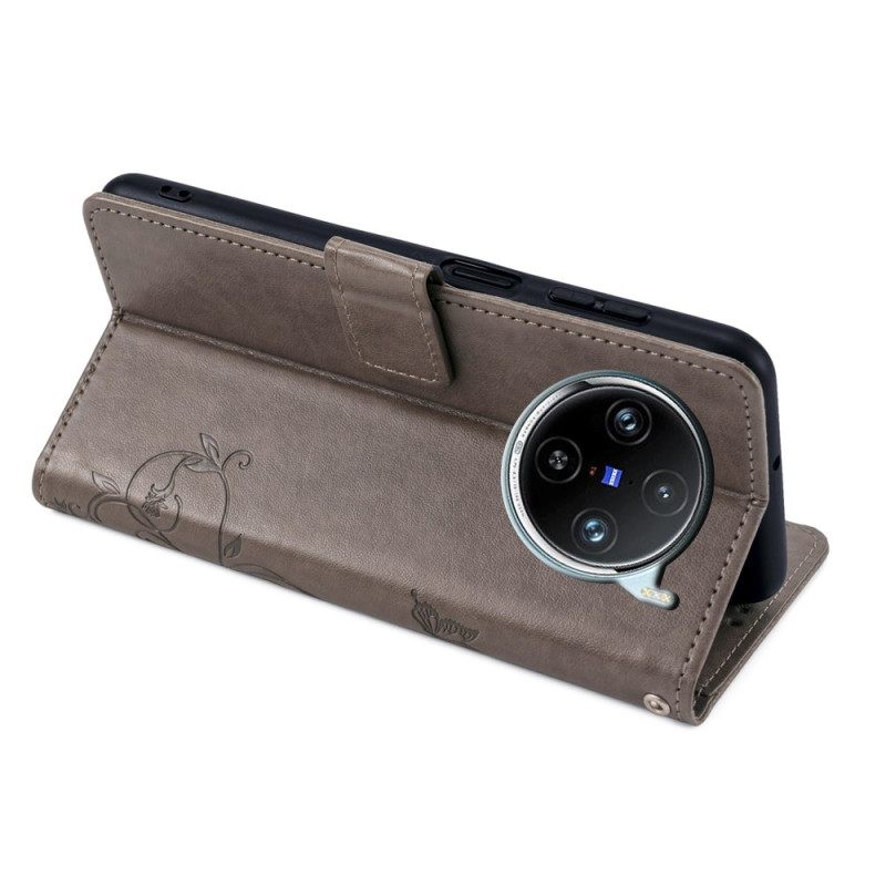 Leren Hoesje Vivo X100 Pro Bloemenband Bescherming Hoesje