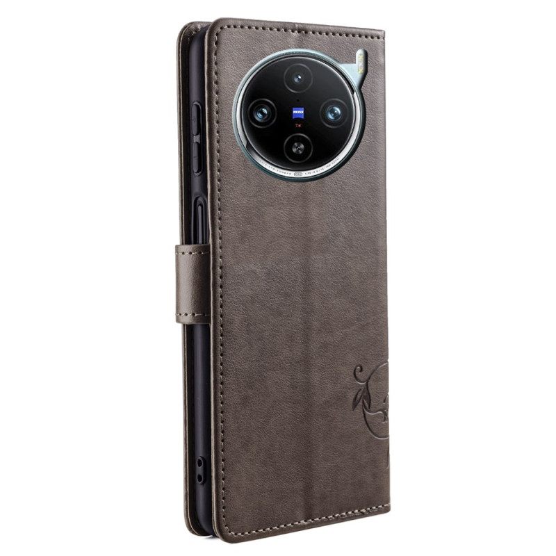 Leren Hoesje Vivo X100 Pro Bloemenband Bescherming Hoesje