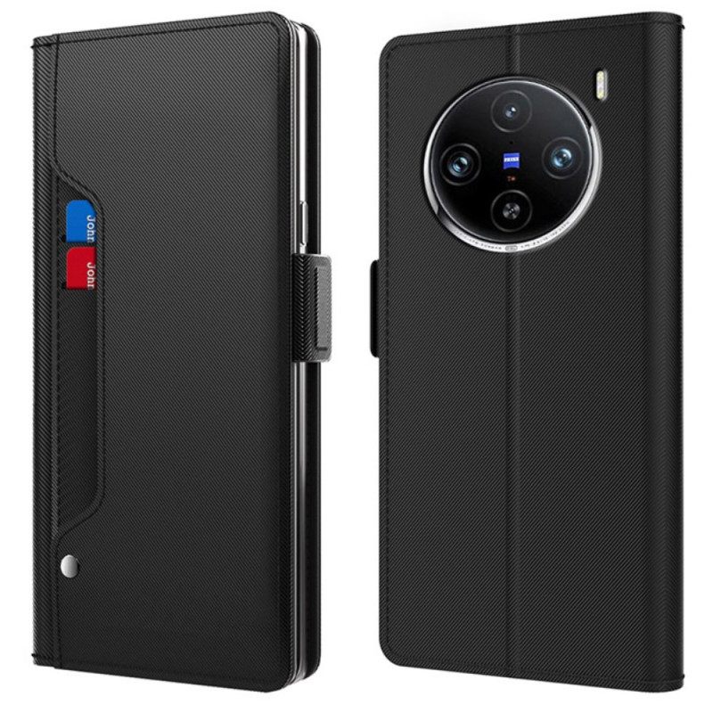 Leren Hoesje Vivo X100 Pro Verwijderbare Spiegel En Kaarthouder Bescherming Hoesje