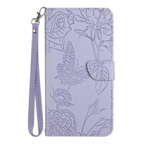 Folio-hoesje voor Samsung Galaxy S23 5G Vlinder Met Lanyard
