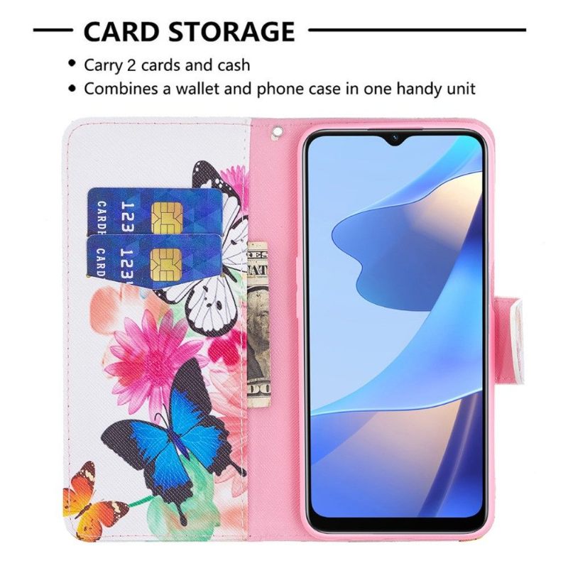 Folio-hoesje voor Oppo A16 / A16s Vlinders En Kleurrijke Bloemen