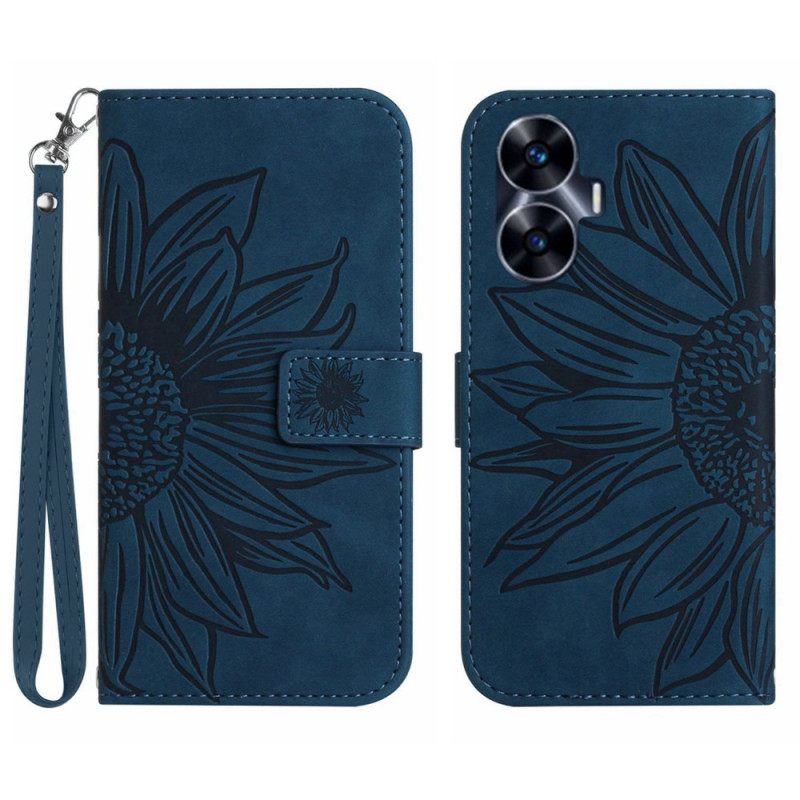 Bescherming Hoesje Realme C55 Bandje Met Zonnebloemprint