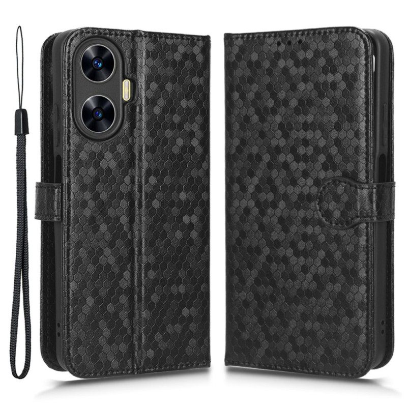 Flip Case Leren Realme C55 Glanzende Stippen Met Bandje