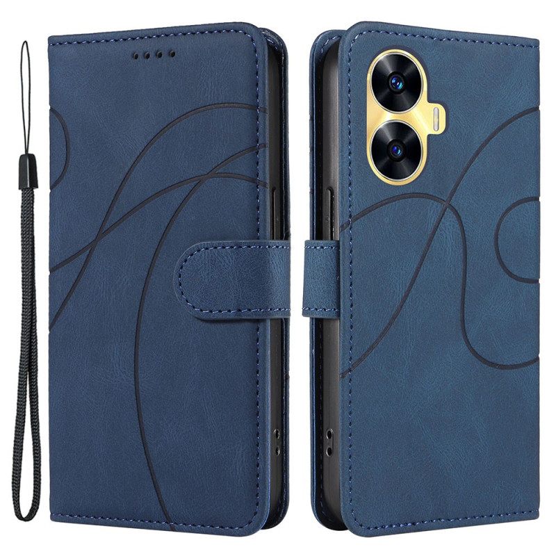 Flip Case Leren Realme C55 Golvende Lijnen Met Koord
