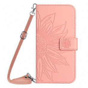 Folio-hoesje Realme C55 Schoudertas Met Zonnebloemprint