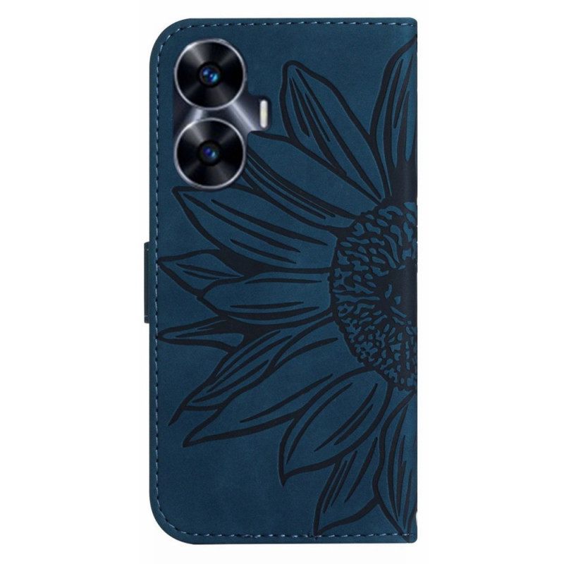 Folio-hoesje Realme C55 Schoudertas Met Zonnebloemprint