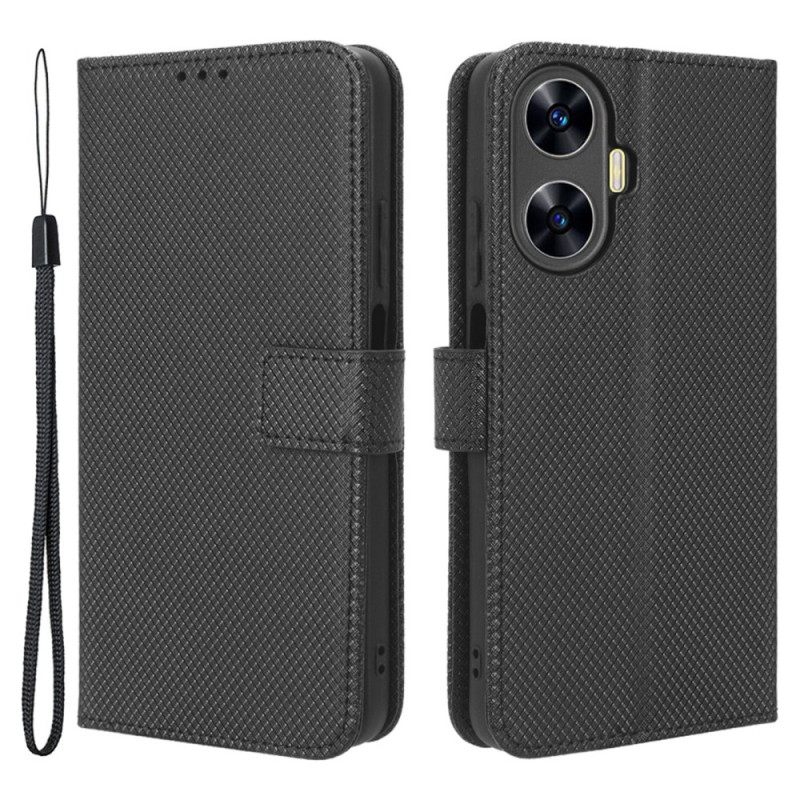 Folio-hoesje Realme C55 Telefoonhoesje Portemonnee Met Bandje En Textuur