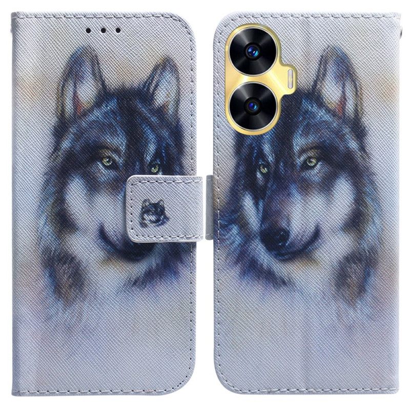 Leren Hoesje Realme C55 Aquarel Wolf