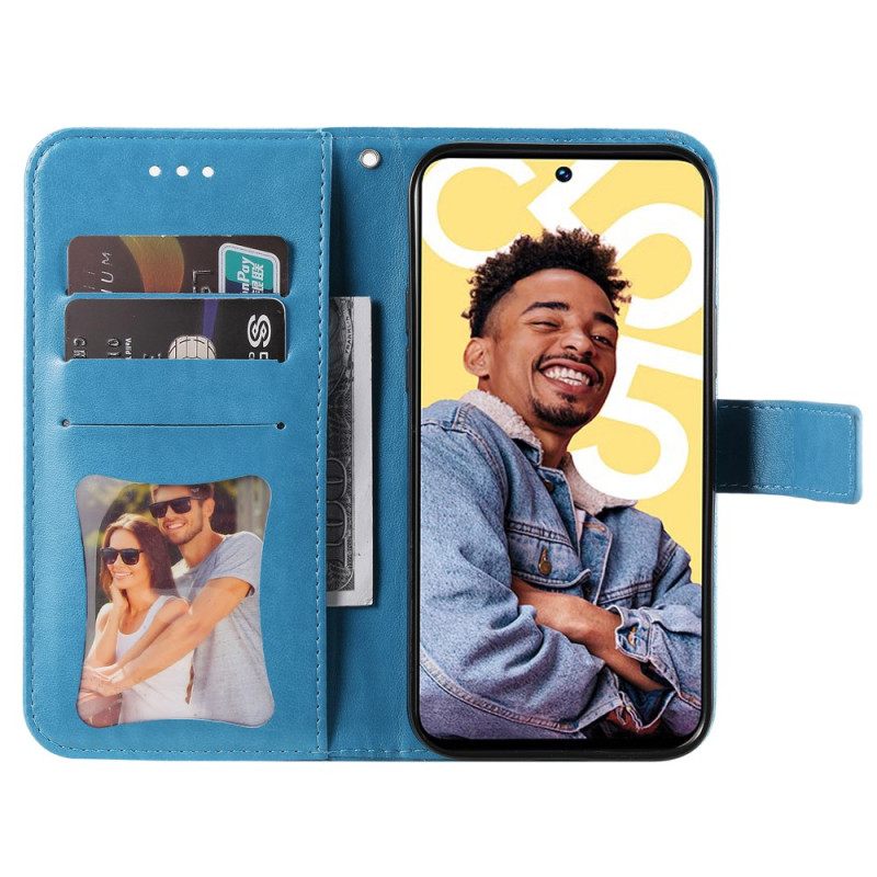 Leren Hoesje Realme C55 Bandje Met Bloemenprint Bescherming Hoesje