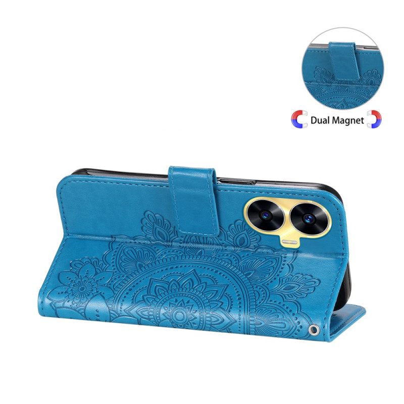 Leren Hoesje Realme C55 Bandje Met Bloemenprint Bescherming Hoesje