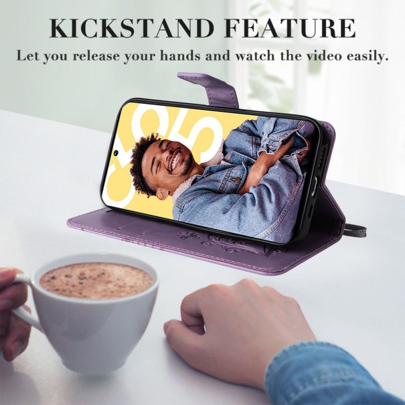 Leren Hoesje Realme C55 Bandje Met Grote Vlinders Bescherming Hoesje