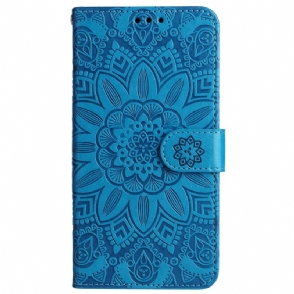 Leren Hoesje Realme C55 Bandje Met Zonnebloemprint Bescherming Hoesje