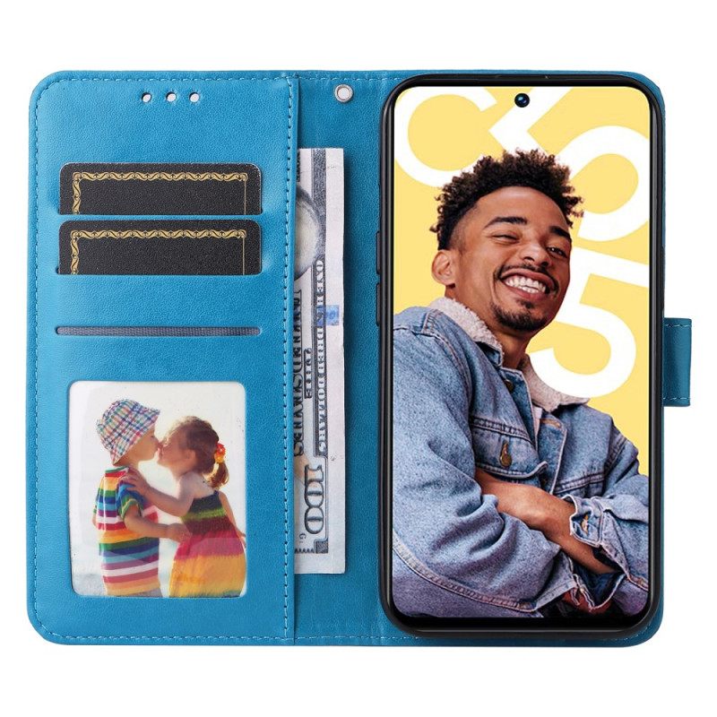 Leren Hoesje Realme C55 Bandje Met Zonnebloemprint Bescherming Hoesje
