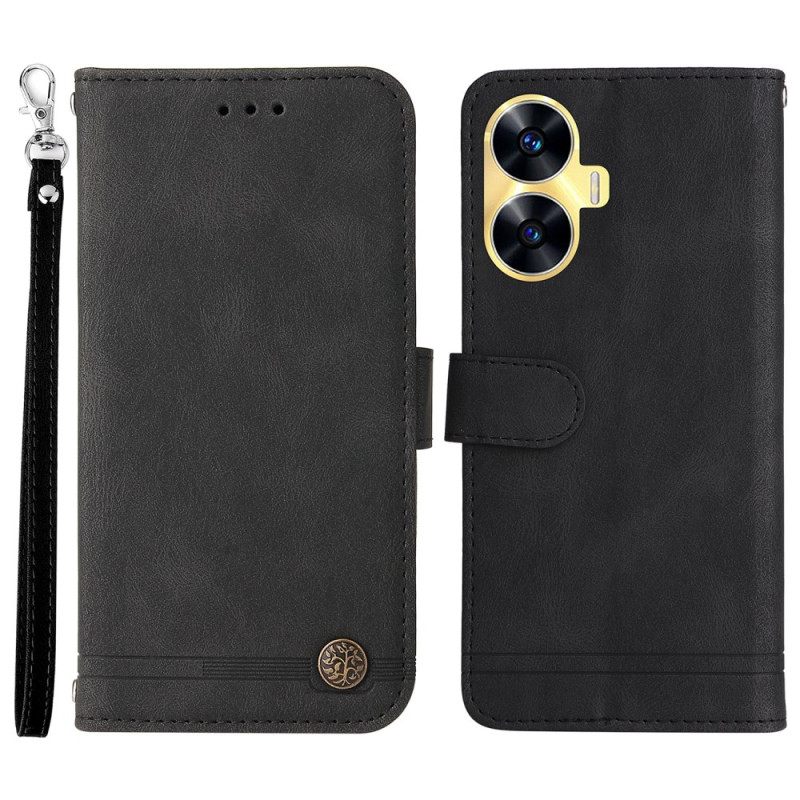 Leren Hoesje Realme C55 Decoratieve Klinknagel Met Suède-effect Bescherming Hoesje