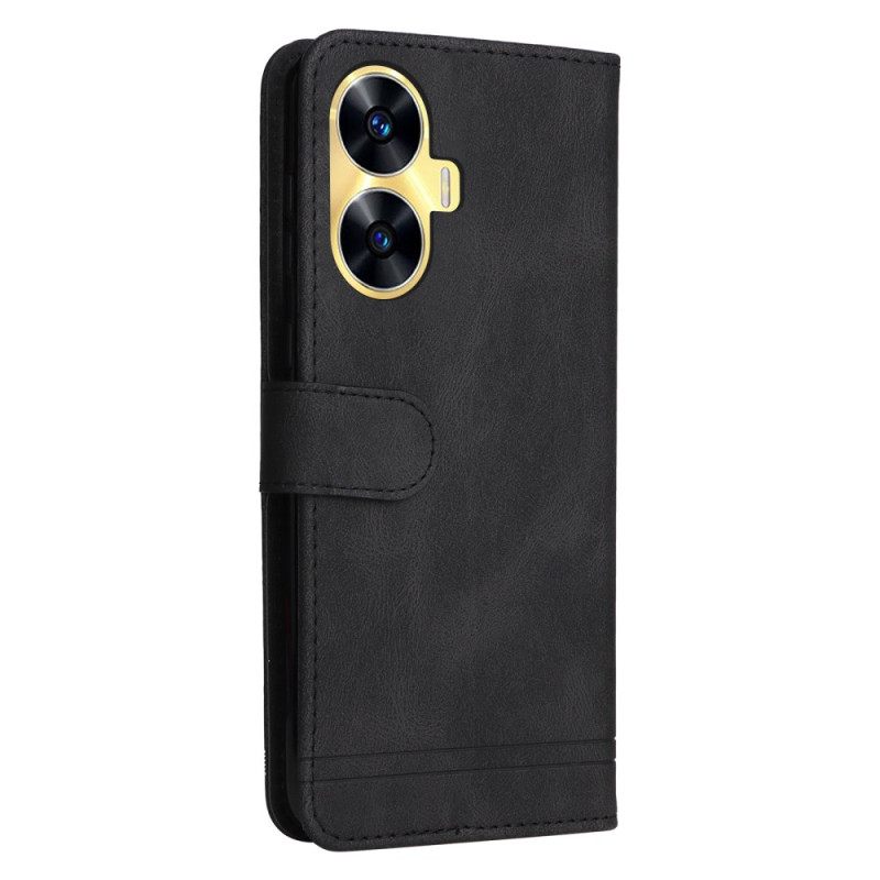 Leren Hoesje Realme C55 Decoratieve Klinknagel Met Suède-effect Bescherming Hoesje