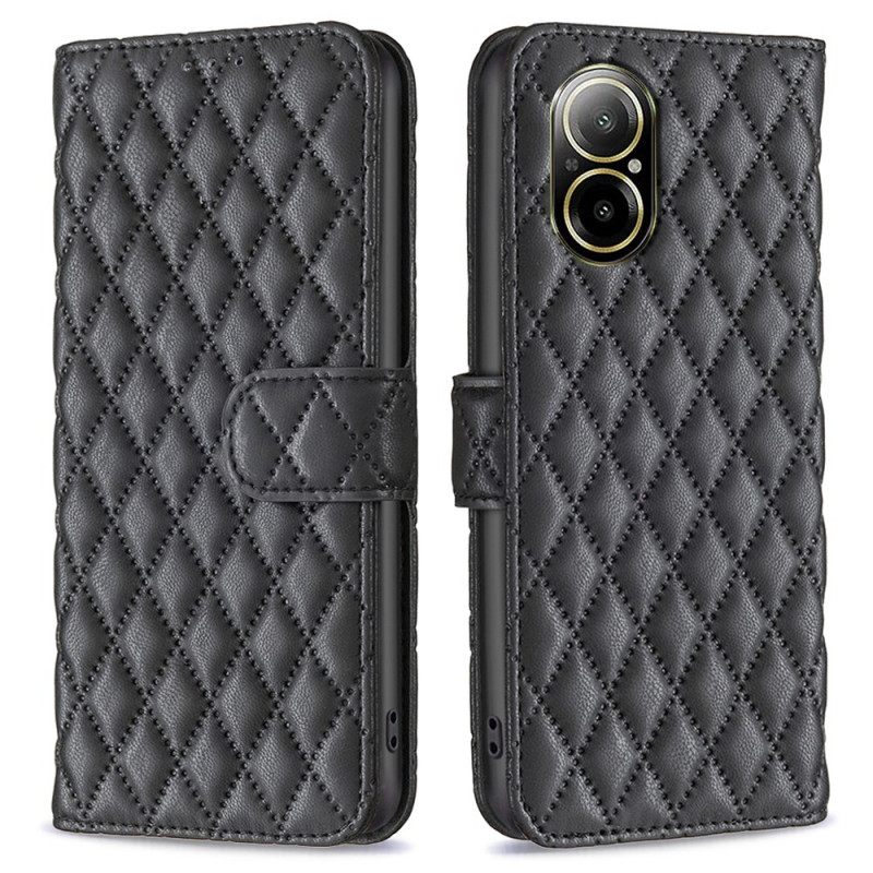 Flip Case Leren Realme C67 Gewatteerd